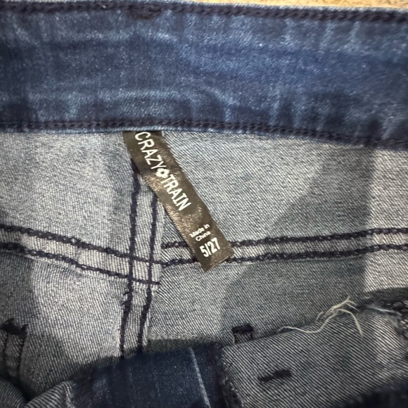 Crazy Train Dark Blue Flare Jeans with Button Accents - Picture 2 of 3